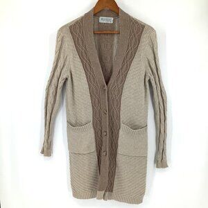 Aventura Long Open Front Medium Cable Knit Cardigan Cotton & Cashmere Acadamia
